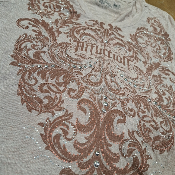 Affliction Womens Graphic Tee SZ M Bedazzled Short Sleeve Shirt Biker Rock USA - Picture 5 of 6